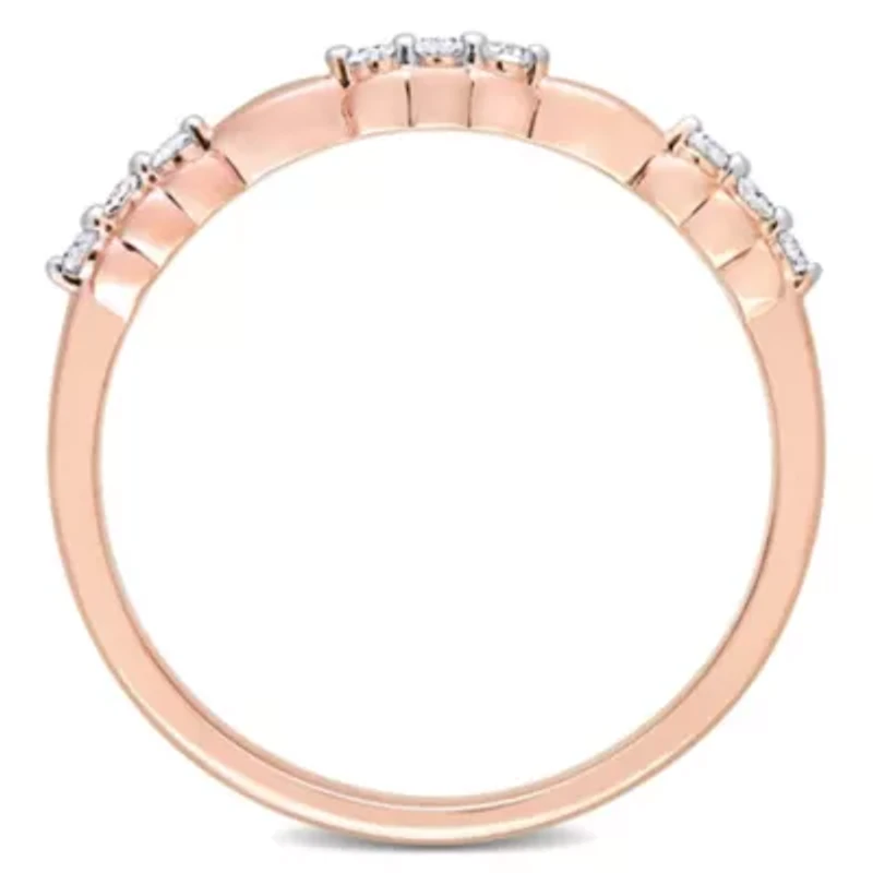 1/10 CT TW Diamond Promise Band Ring Rose Plated Sterling Silver