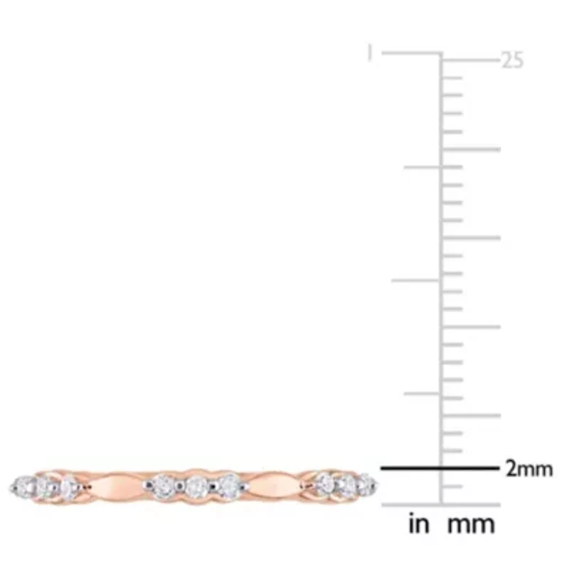 1/10 CT TW Diamond Promise Band Ring Rose Plated Sterling Silver