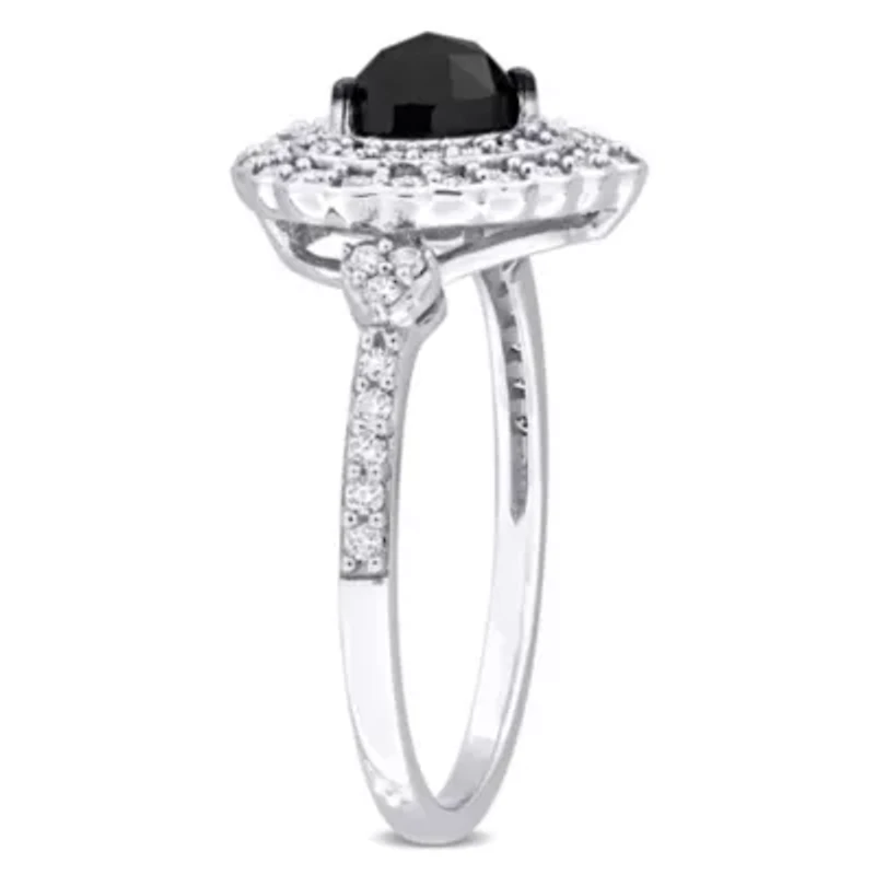 1.24 ct. t.w. Black and White Diamond Halo Ring 14K Gold