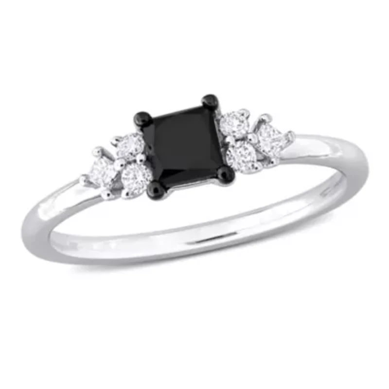 3/4 ct. t.w. Black and White Diamond Ring 14K Gold with Rhodium Plated