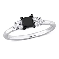 3/4 ct. t.w. Black and White Diamond Ring 14K Gold with Rhodium Plated
