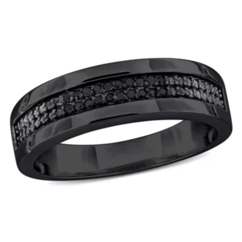 1/10 ct. t.w. Black Diamond Mens Ring Sterling Silver with Rhodium Plated