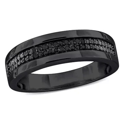 1/10 ct. t.w. Black Diamond Mens Ring Sterling Silver with Rhodium Plated