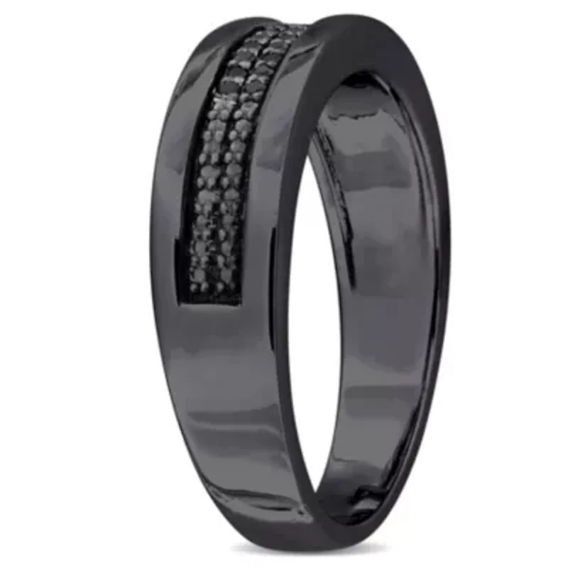 1/10 ct. t.w. Black Diamond Mens Ring Sterling Silver with Rhodium Plated