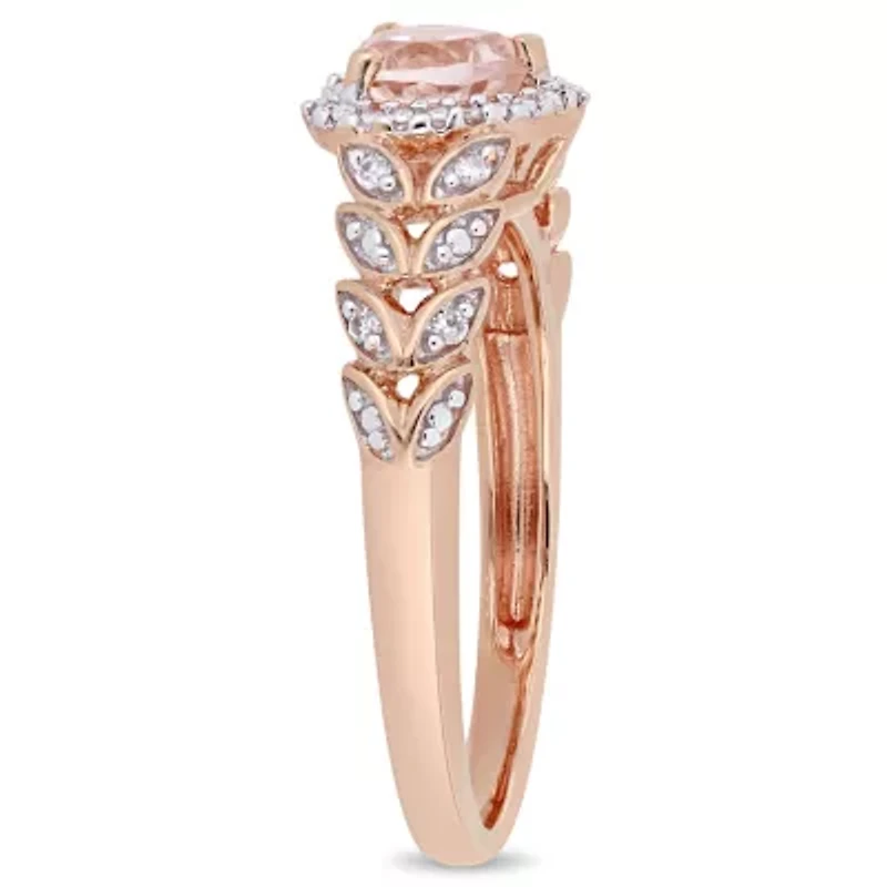 2-pc Set of Morganite and White Topaz Floral Stud Earrings Necklace Rose Plated Sterling Silver