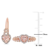 2-pc Set of Morganite and White Topaz Floral Stud Earrings Necklace Rose Plated Sterling Silver