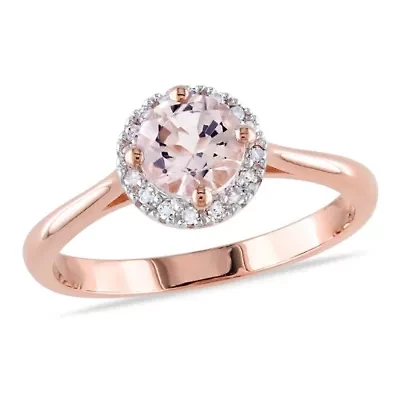 Morganite and 1/10 ct. t.w. Diamond Halo Ring Rose Plated Sterling Silver