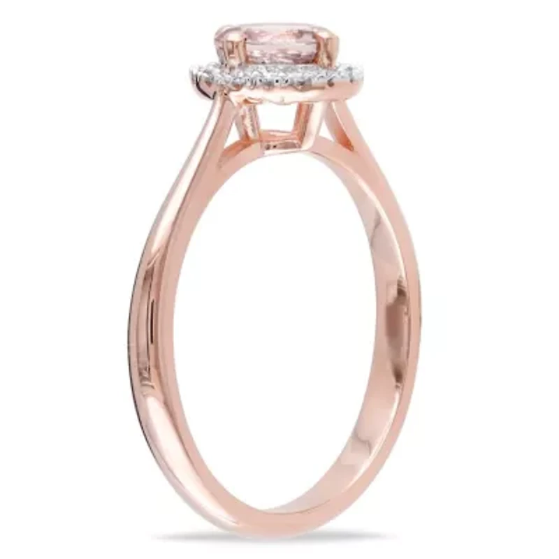 Morganite and 1/10 ct. t.w. Diamond Halo Ring Rose Plated Sterling Silver