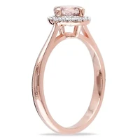 Morganite and 1/10 ct. t.w. Diamond Halo Ring Rose Plated Sterling Silver