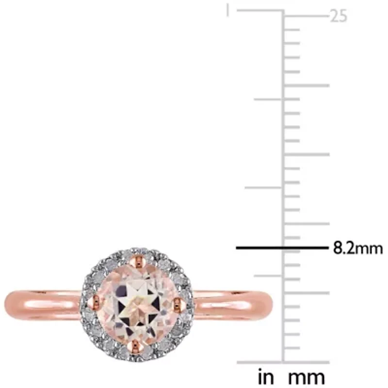 Morganite and 1/10 ct. t.w. Diamond Halo Ring Rose Plated Sterling Silver