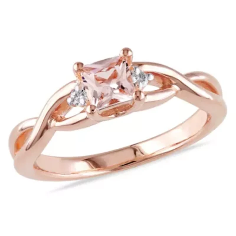 Morganite and Diamond Accent Infinity Ring Rose Plated Sterling Silver