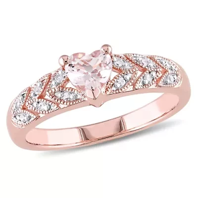Morganite and Diamond Accent Vintage Heart Ring Rose Plated Sterling Silver