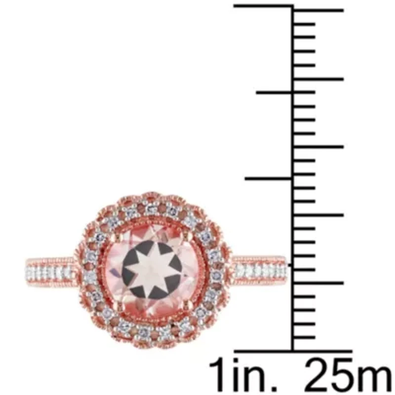 Morganite and 1/8 ct. t.w. Diamond Floral Halo Ring Rose Plated Sterling Silver