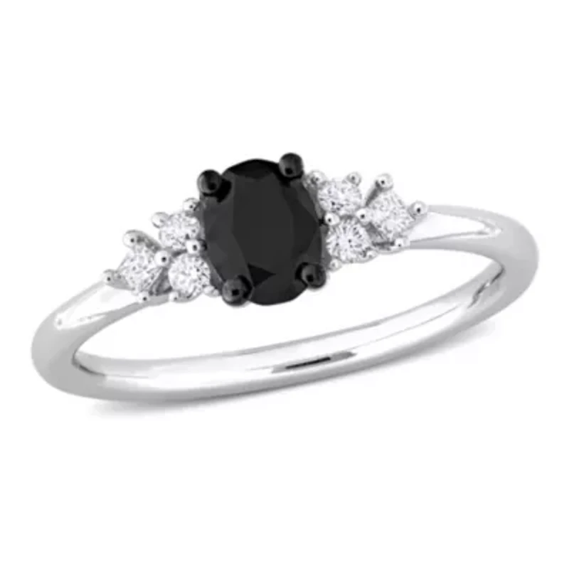 3/4 ct. t.w. Black and White Diamond 7-Stone Ring 14K Gold with Rhodium Plated