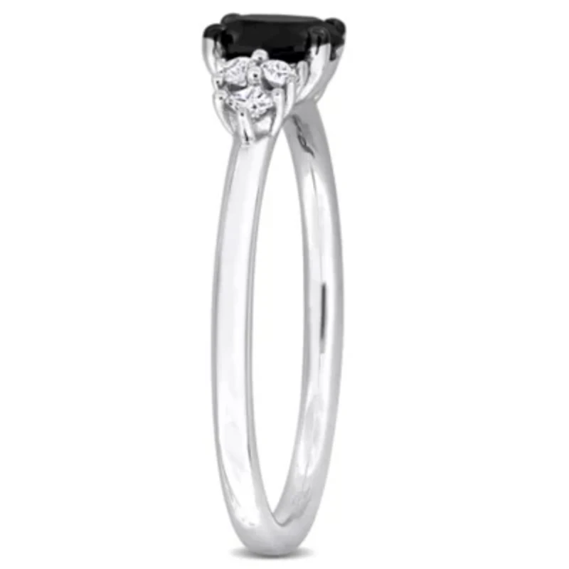 3/4 ct. t.w. Black and White Diamond 7-Stone Ring 14K Gold with Rhodium Plated