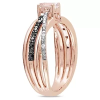 Morganite with 1/7 ct. t.w. Black and White Diamond Crisscross Ring Rose Plated Sterling Silver Rhodium