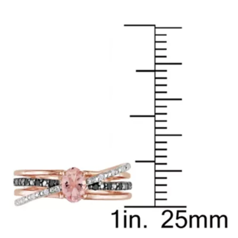 Morganite with 1/7 ct. t.w. Black and White Diamond Crisscross Ring Rose Plated Sterling Silver Rhodium