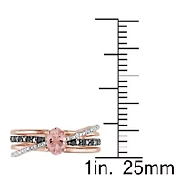Morganite with 1/7 ct. t.w. Black and White Diamond Crisscross Ring Rose Plated Sterling Silver Rhodium