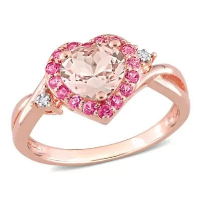 Morganite and Pink Tourmaline with Diamond Accent Halo Ring Rose Plated Sterling Silver
