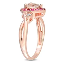 Morganite and Pink Tourmaline with Diamond Accent Halo Ring Rose Plated Sterling Silver