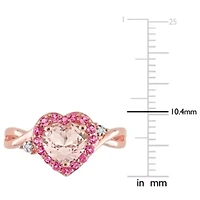 Morganite and Pink Tourmaline with Diamond Accent Halo Ring Rose Plated Sterling Silver