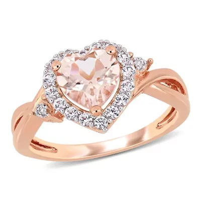 Lab Created Morganite and White Sapphire with Diamond Accent Halo Ring Rose Plated Sterling Silver