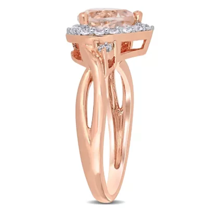 Lab Created Morganite and White Sapphire with Diamond Accent Halo Ring Rose Plated Sterling Silver