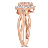 Lab Created Morganite and White Sapphire with Diamond Accent Halo Ring Rose Plated Sterling Silver