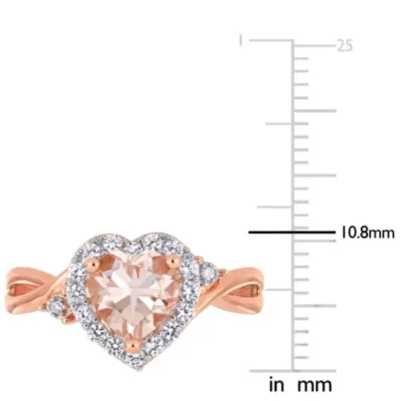 Lab Created Morganite and White Sapphire with Diamond Accent Halo Ring Rose Plated Sterling Silver