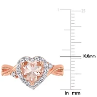 Lab Created Morganite and White Sapphire with Diamond Accent Halo Ring Rose Plated Sterling Silver