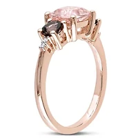 Morganite and Smokey Quartz with Diamond Accent 3-Stone Ring Rose Plated Sterling Silver