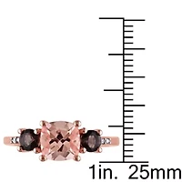 Morganite and Smokey Quartz with Diamond Accent 3-Stone Ring Rose Plated Sterling Silver