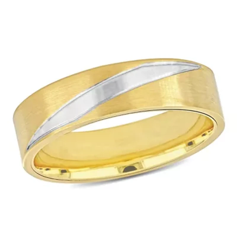 6MM Brushed Finish Wedding Band 2-Tone 14K Gold