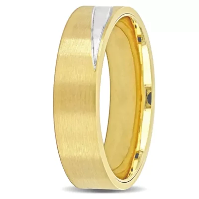 6MM Brushed Finish Wedding Band 2-Tone 14K Gold