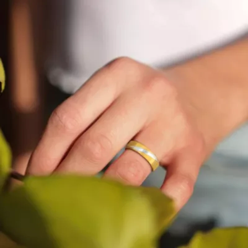 6MM Brushed Finish Wedding Band 2-Tone 14K Gold