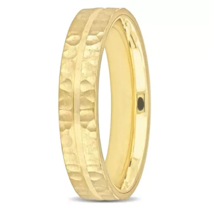 6MM Split Hammered Finish Wedding Band 14K Yellow Gold