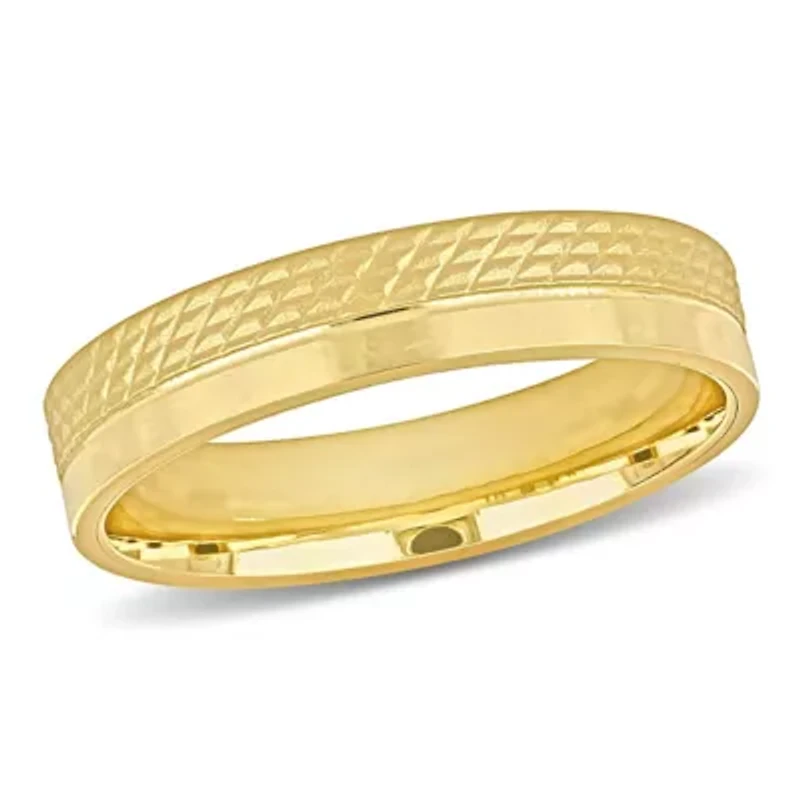 5MM Half Geometric Pattern Wedding Band 14K Yellow Gold