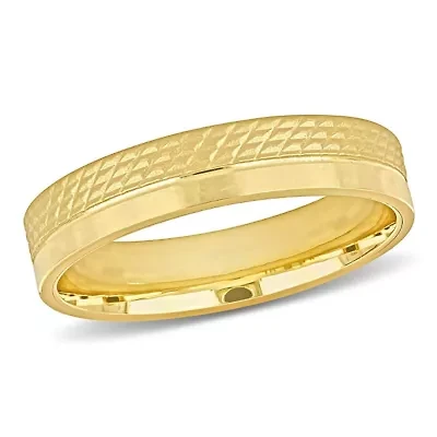 5MM Half Geometric Pattern Wedding Band 14K Yellow Gold