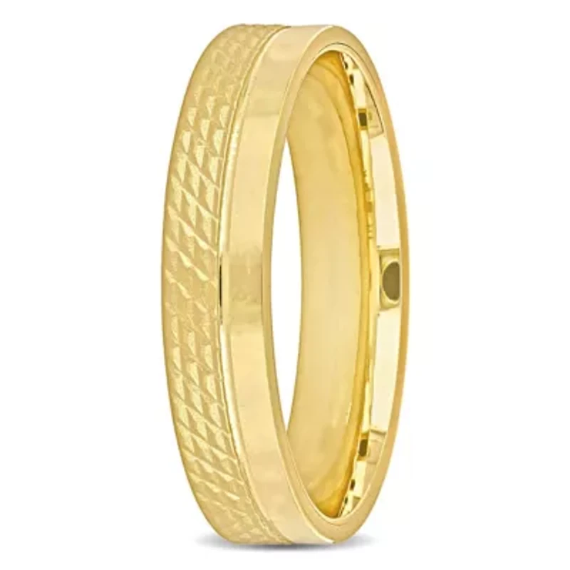 5MM Half Geometric Pattern Wedding Band 14K Yellow Gold