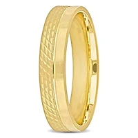 5MM Half Geometric Pattern Wedding Band 14K Yellow Gold