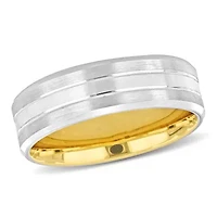 7MM Split Satin Finish Wedding Band 2-Tone 14K Gold