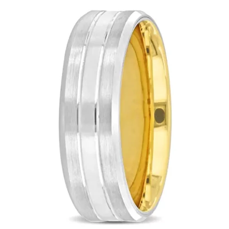 7MM Split Satin Finish Wedding Band 2-Tone 14K Gold