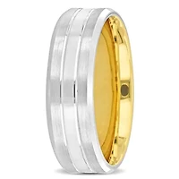 7MM Split Satin Finish Wedding Band 2-Tone 14K Gold