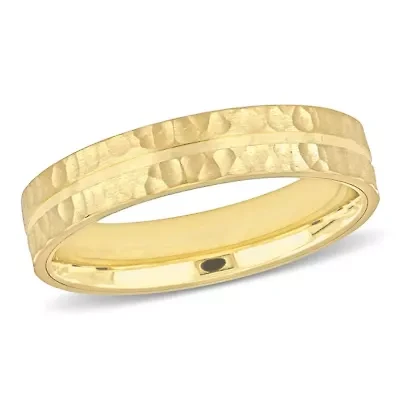 6MM Split Hammered Finish Wedding Band 14K Yellow Gold