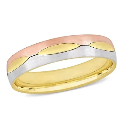 5MM Marquise Design Satin Finish Wedding Band 3-Tone 14K Gold