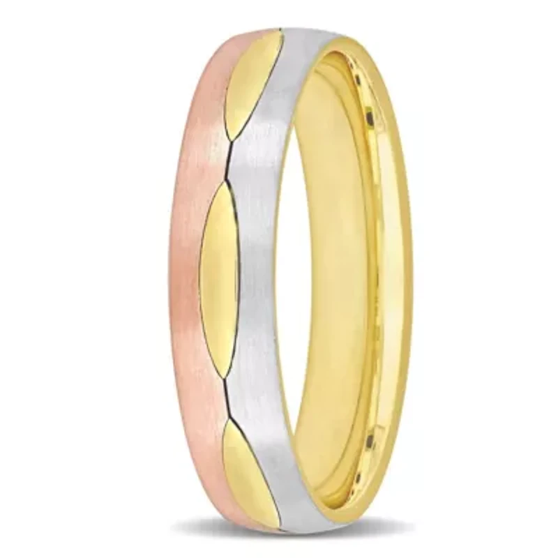 5MM Marquise Design Satin Finish Wedding Band 3-Tone 14K Gold