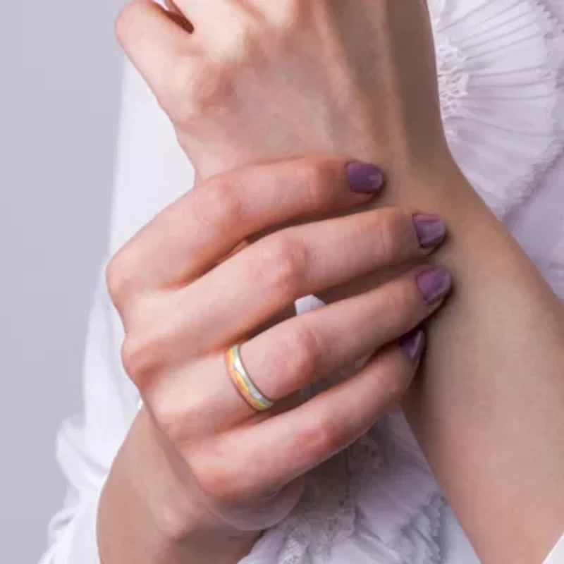 5MM Marquise Design Satin Finish Wedding Band 3-Tone 14K Gold