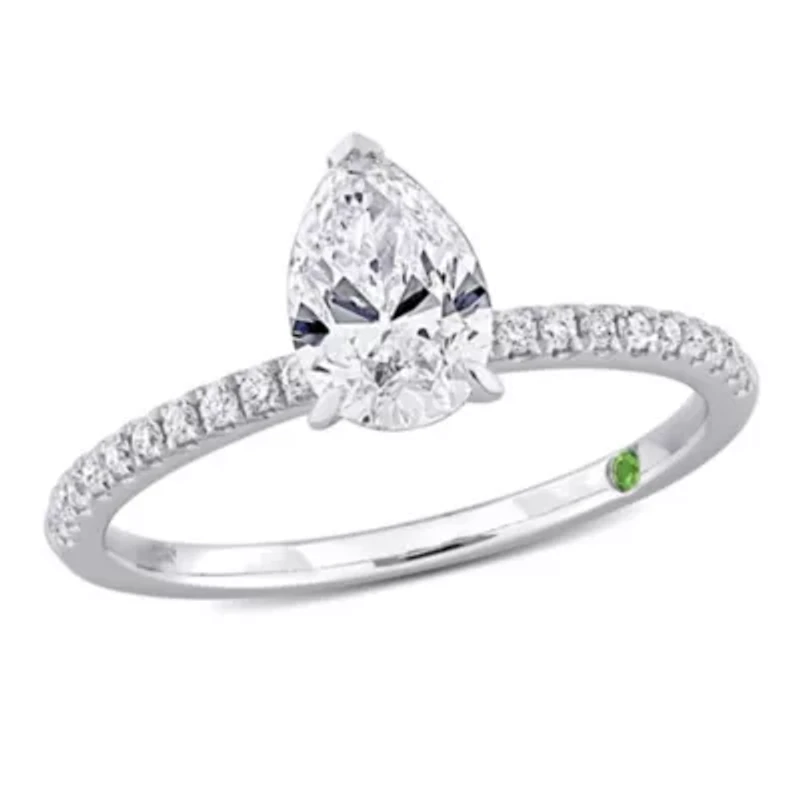ct. t.w. Lab Grown Diamond and Tsavorite Engagement Ring 14K White Gold
