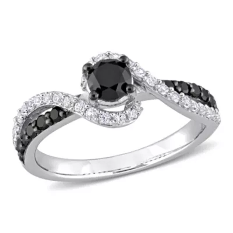Lab Created 3/4 ct. t.w. Black Diamond and White Sapphire Engagement Ring Sterling Silver with Rhodium Plated