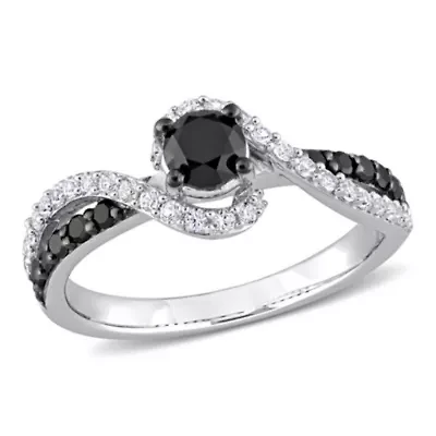 Lab Created 3/4 ct. t.w. Black Diamond and White Sapphire Engagement Ring Sterling Silver with Rhodium Plated